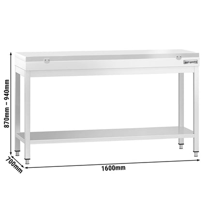 GGM Gastro Commercial Stainless Steel Centre Table PREMIUM - 1600x700mm - with Undershelf - with White Chopping Board