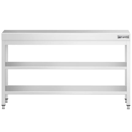 GGM Gastro Commercial Stainless Steel Centre Table PREMIUM - 1600x700mm - with Undershelf - with 2 Undershelves - with Cross Bracing