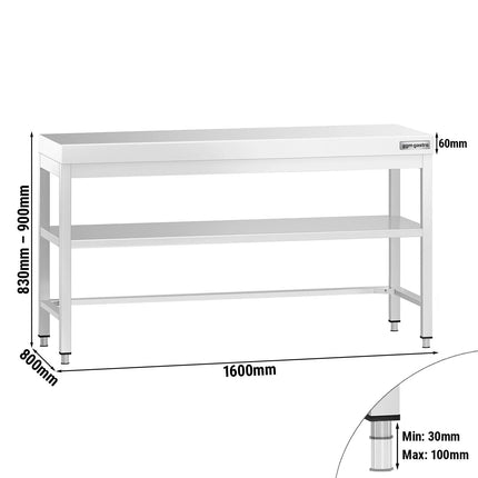 GGM Gastro Commercial Stainless Steel Centre Table PREMIUM - 1600x800mm - with Undershelf - with Cross Bracing