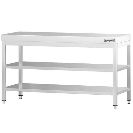 GGM Gastro Commercial Stainless Steel Centre Table PREMIUM - 1600x800mm - with Undershelf - with 2 Undershelves - with Cross Bracing