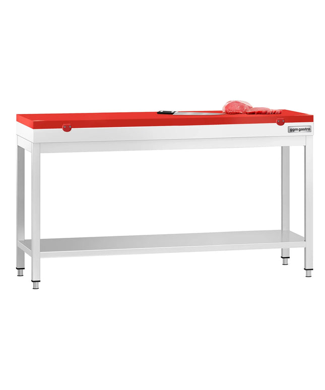 GGM Gastro Commercial Stainless Steel Centre Table PREMIUM - 1800x600mm - with Undershelf - with Green/Red/White Chopping Board