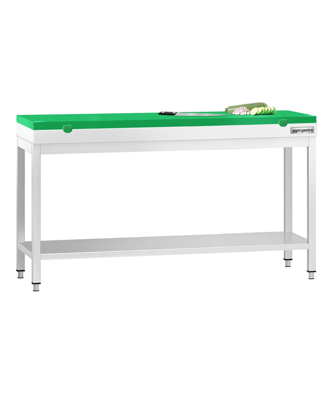 GGM Gastro Commercial Stainless Steel Centre Table PREMIUM - 1800x600mm - with Undershelf - with Green Chopping Board