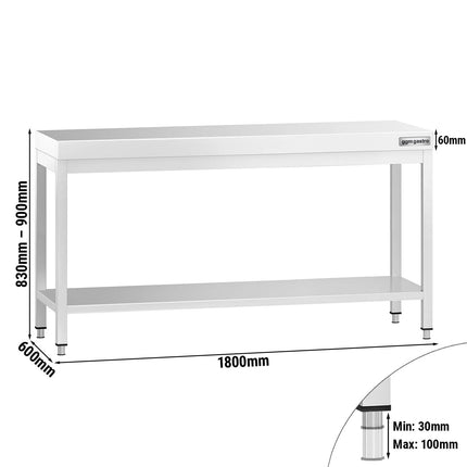 GGM Gastro Commercial Stainless Steel Centre Table PREMIUM - 1800x600mm - with Undershelf - with Cross Bracing