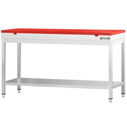 GGM Gastro Commercial Stainless Steel Centre Table PREMIUM - 1800x600mm - with Undershelf - with Green/Red/White Chopping Board