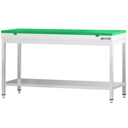 GGM Gastro Commercial Stainless Steel Centre Table PREMIUM - 1800x600mm - with Undershelf - with Green Chopping Board