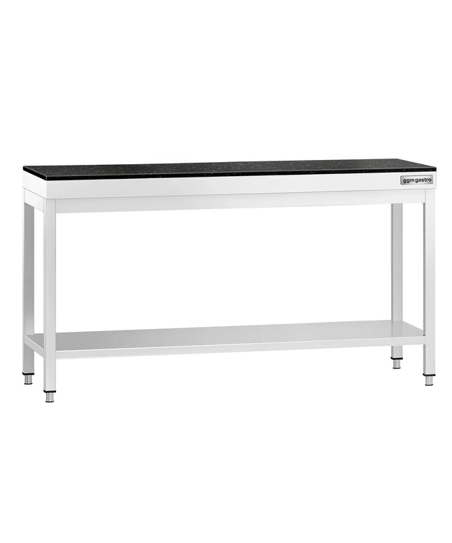 GGM Gastro Commercial Stainless Steel Centre Table PREMIUM - 1800x700mm - with Undershelf - with 2 Undershelves - with Granite Worktop