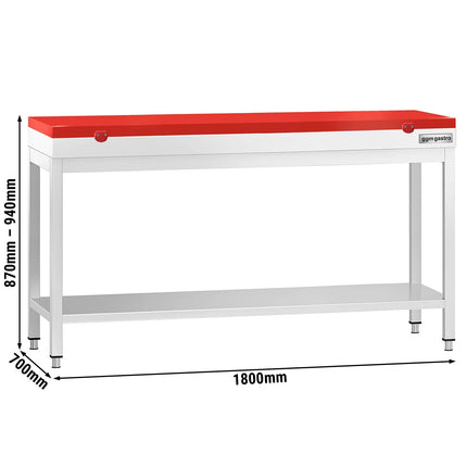 GGM Gastro Commercial Stainless Steel Centre Table PREMIUM - 1800x700mm - with Undershelf - with Additional Undershelf (mid-shelf) - with Green/Red/White Chopping Board