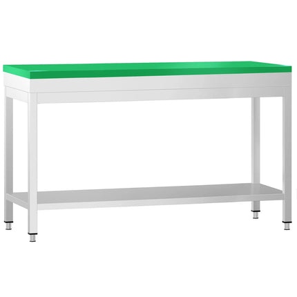 GGM Gastro Commercial Stainless Steel Centre Table PREMIUM - 1800x700mm - with Undershelf - with Cross Bracing - with Green Chopping Board