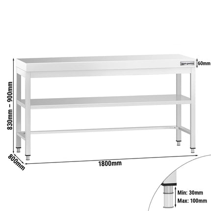 GGM Gastro Commercial Stainless Steel Centre Table PREMIUM - 1800x800mm - with Undershelf - with Cross Bracing