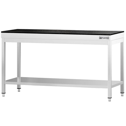 GGM Gastro Commercial Stainless Steel Centre Table PREMIUM - 1800x800mm - with Undershelf - with Cross Bracing - with Granite Worktop