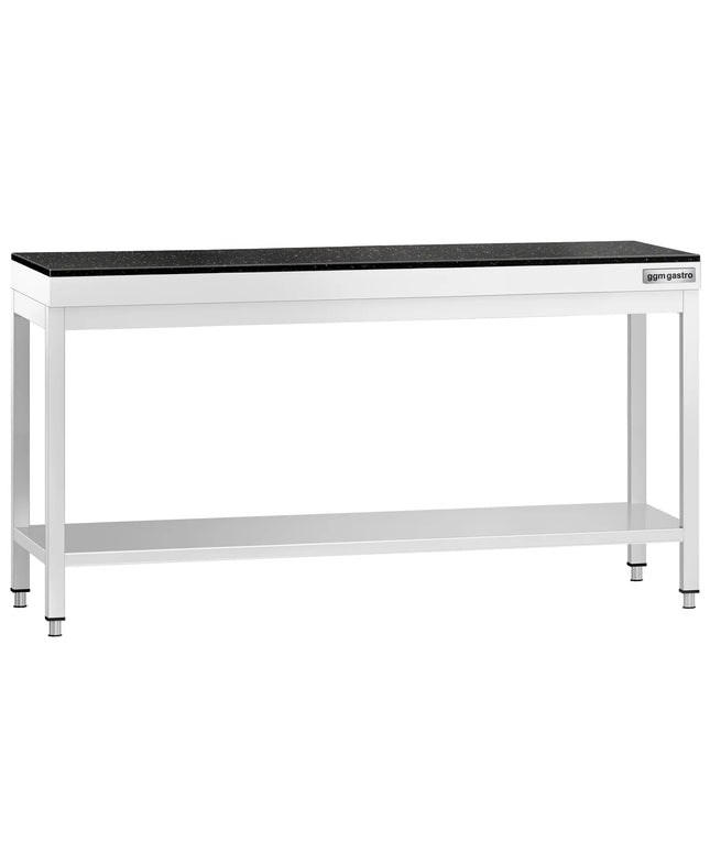 GGM Gastro Commercial Stainless Steel Centre Table PREMIUM - 2000x600mm - with Undershelf - with Additional Undershelf (mid-shelf) - with Granite Worktop