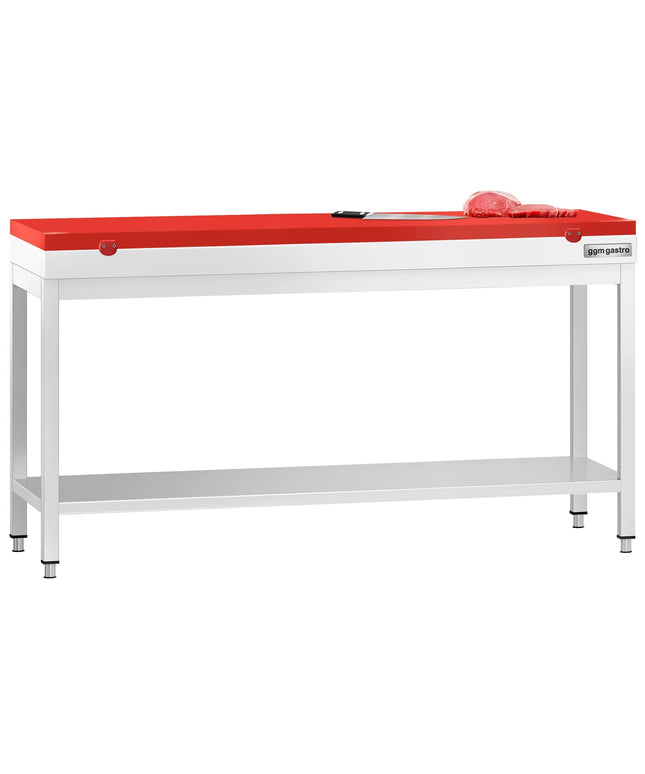 GGM Gastro Commercial Stainless Steel Centre Table PREMIUM - 2000x600mm - with Undershelf - with 2 Undershelves - with Green/Red/White Chopping Board