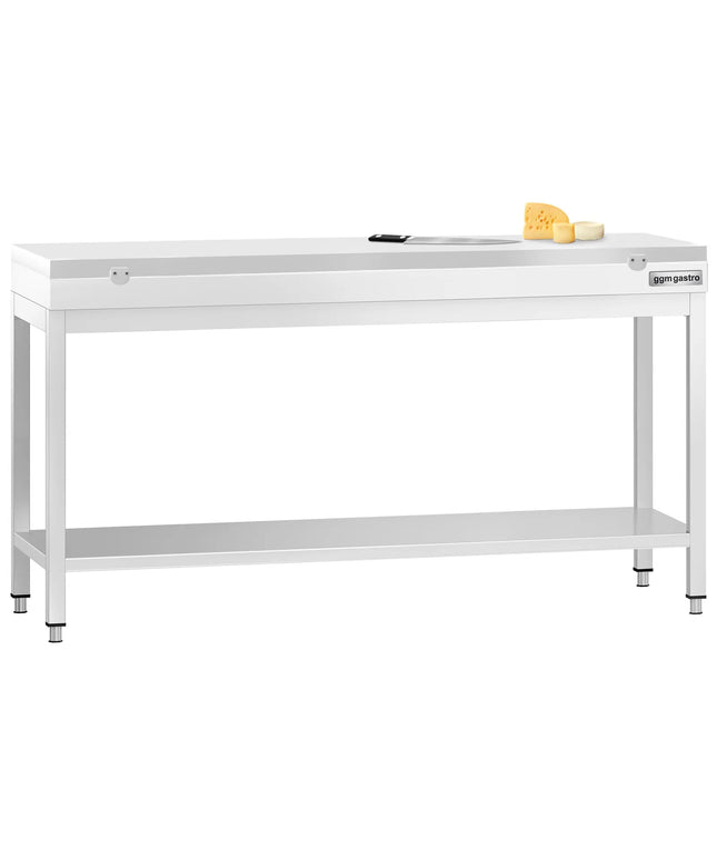 GGM Gastro Commercial Stainless Steel Centre Table PREMIUM - 2000x600mm - with Undershelf - with Green/Red/White Chopping Board