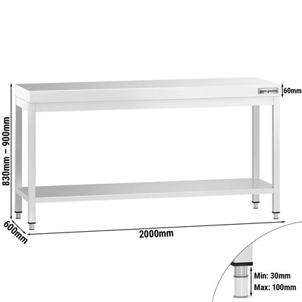 GGM Gastro Commercial Stainless Steel Centre Table PREMIUM - 2000x600mm - with Undershelf