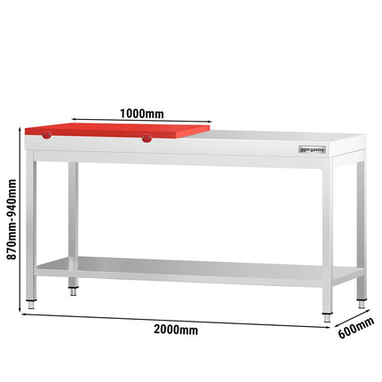 GGM Gastro Commercial Stainless Steel Centre Table PREMIUM - 2000x600mm - with Undershelf - with Red Chopping Board