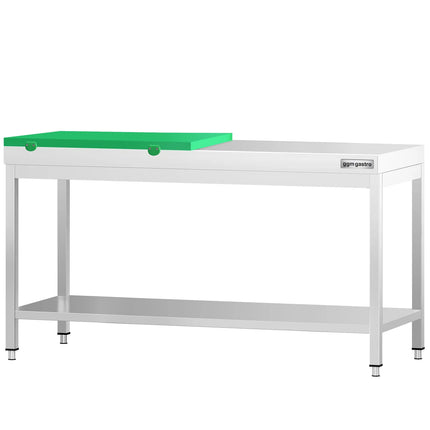 GGM Gastro Commercial Stainless Steel Centre Table PREMIUM - 2000x600mm - with Undershelf - with Green Chopping Board