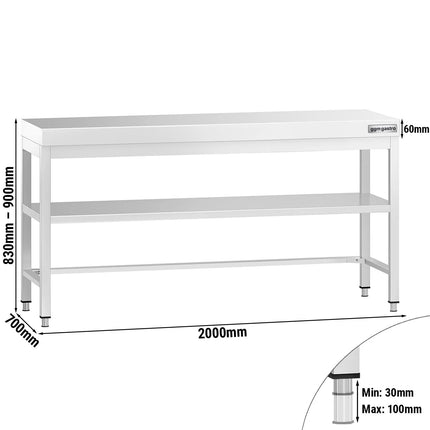GGM Gastro Commercial Stainless Steel Centre Table PREMIUM - 2000x700mm - with Undershelf - with Cross Bracing