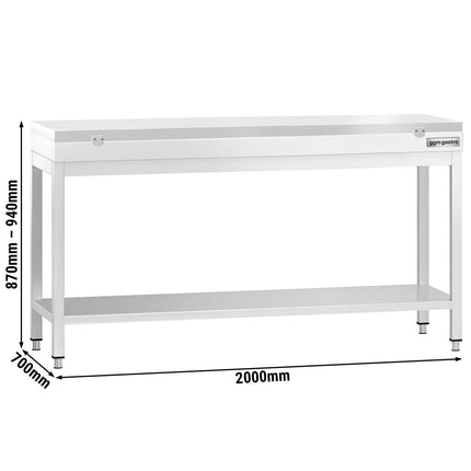 GGM Gastro Commercial Stainless Steel Centre Table PREMIUM - 2000x700mm - with Undershelf - with White Chopping Board
