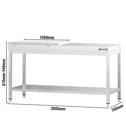 GGM Gastro Commercial Stainless Steel Centre Table PREMIUM - 2000x700mm - with Undershelf - with Cross Bracing - with White Chopping Board