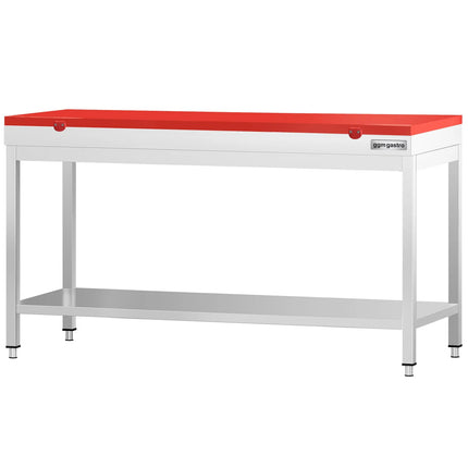 GGM Gastro Commercial Stainless Steel Centre Table PREMIUM - 2000x700mm - with Undershelf - with Red Chopping Board