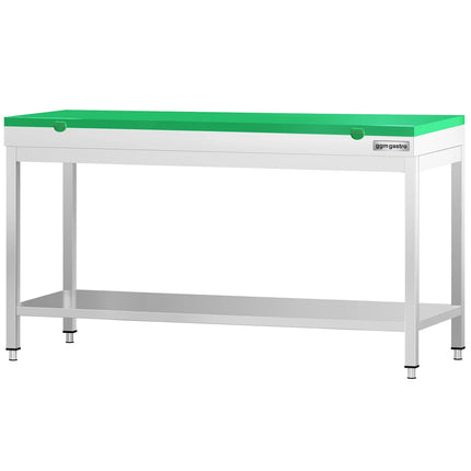 GGM Gastro Commercial Stainless Steel Centre Table PREMIUM - 2000x800mm - with Undershelf - with Green Chopping Board