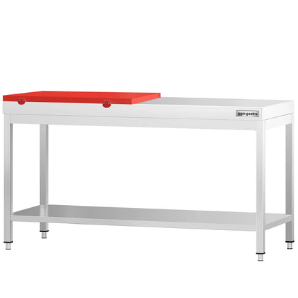 GGM Gastro Commercial Stainless Steel Centre Table PREMIUM - 2000x800mm - with Undershelf - with Cross Bracing - with Red Chopping Board