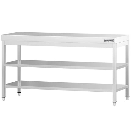 GGM Gastro Commercial Stainless Steel Centre Table PREMIUM - 2000x800mm - with Undershelf - with 2 Undershelves - with Cross Bracing
