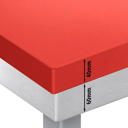 GGM Gastro Commercial Stainless Steel Centre Table PREMIUM - 2000x800mm - with Undershelf - with Cross Bracing - with Red Chopping Board