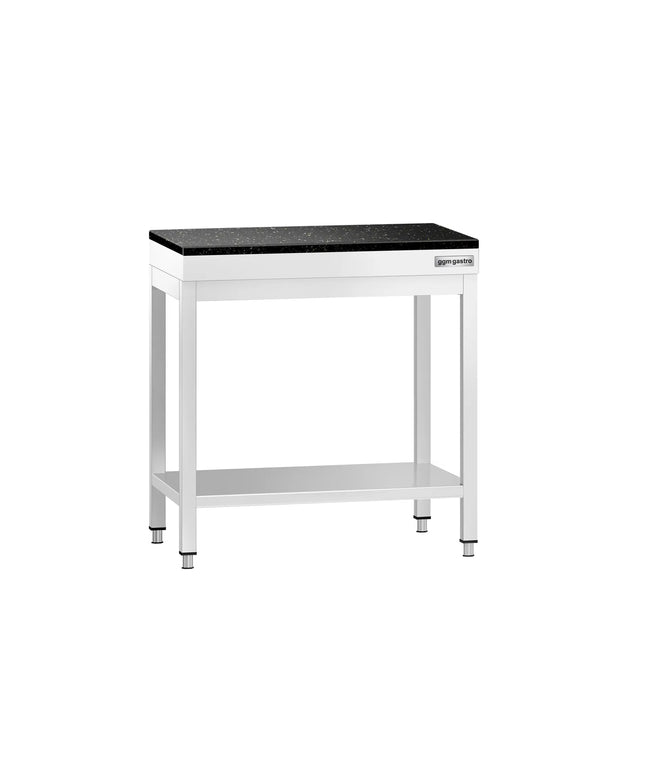 GGM Gastro Commercial Stainless Steel Centre Table PREMIUM - 600x600mm - with Undershelf - with Granite Worktop