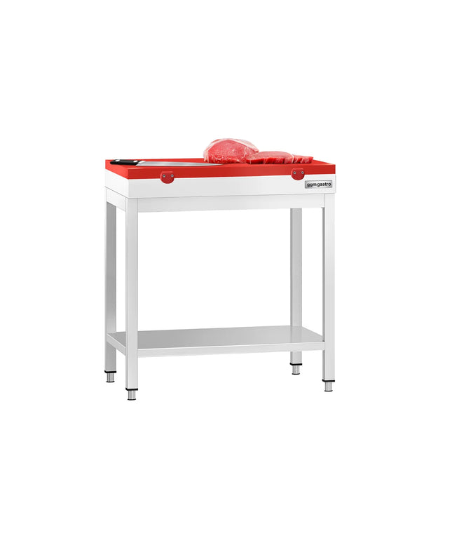 GGM Gastro Commercial Stainless Steel Centre Table PREMIUM - 600x600mm - with Undershelf - with Red Chopping Board