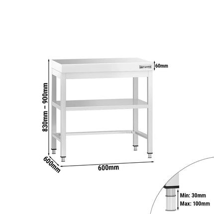 GGM Gastro Commercial Stainless Steel Centre Table PREMIUM - 600x600mm - with Undershelf - with Cross Bracing