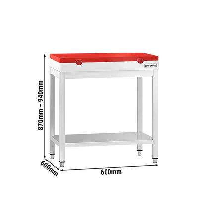 GGM Gastro Commercial Stainless Steel Centre Table PREMIUM - 600x600mm - with Undershelf - with Red Chopping Board