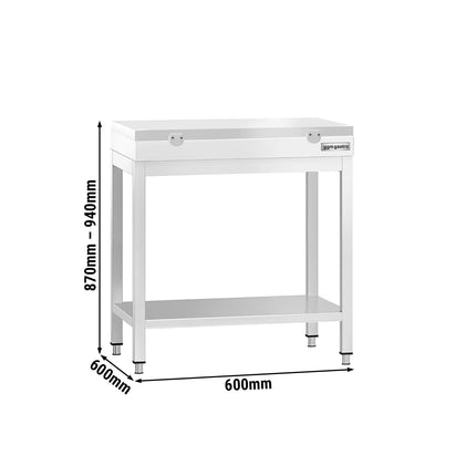 GGM Gastro Commercial Stainless Steel Centre Table PREMIUM - 600x600mm - with Undershelf - with 2 Undershelves - with White Chopping Board