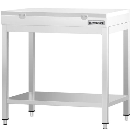 GGM Gastro Commercial Stainless Steel Centre Table PREMIUM - 600x600mm - with Undershelf - with 2 Undershelves - with White Chopping Board