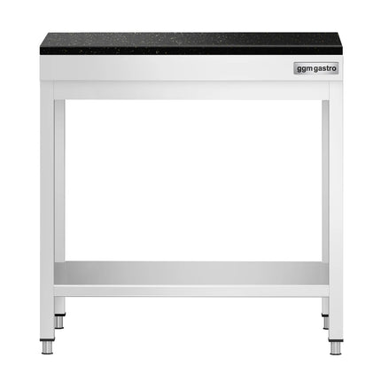 GGM Gastro Commercial Stainless Steel Centre Table PREMIUM - 600x600mm - with Undershelf - with Granite Worktop