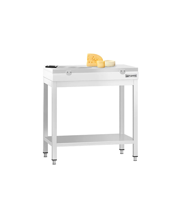 GGM Gastro Commercial Stainless Steel Centre Table PREMIUM - 600x700mm - with Undershelf - with Cross Bracing - with White Chopping Board
