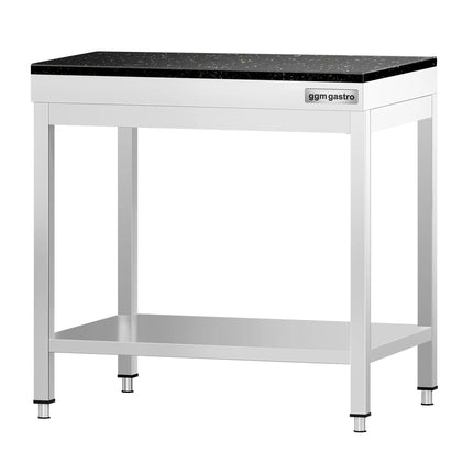 GGM Gastro Commercial Stainless Steel Centre Table PREMIUM - 600x700mm - with Undershelf - with Additional Undershelf (mid-shelf) - with Granite Worktop
