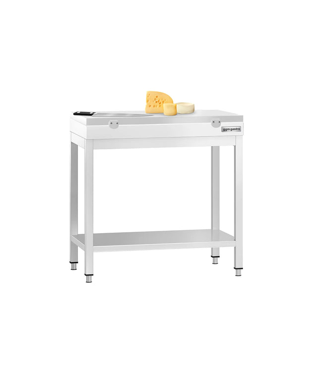 GGM Gastro Commercial Stainless Steel Centre Table PREMIUM - 700x600mm - with Undershelf - with Green/Red/White Chopping Board (White)