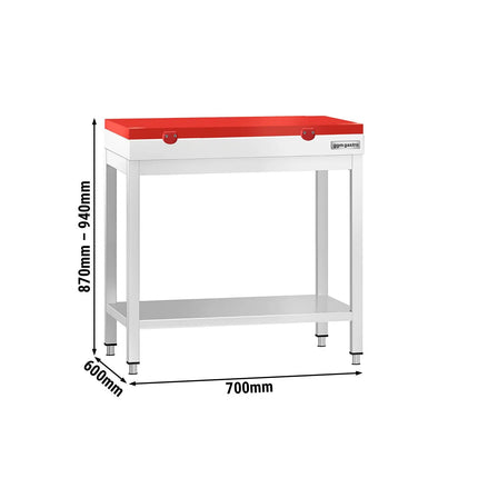 GGM Gastro Commercial Stainless Steel Centre Table PREMIUM - 700x600mm - with Undershelf - with 2 Undershelves - with Green/Red/White Chopping Board