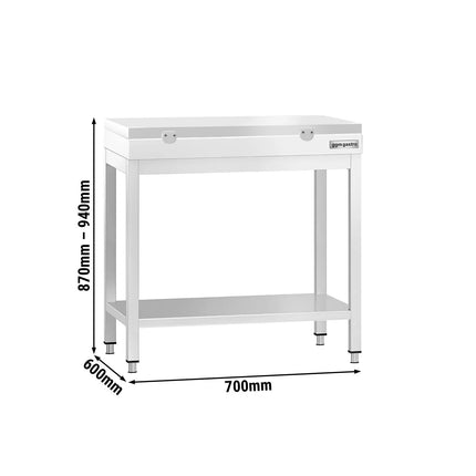 GGM Gastro Commercial Stainless Steel Centre Table PREMIUM - 700x600mm - with Undershelf - with Green/Red/White Chopping Board (White)