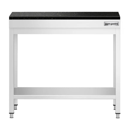GGM Gastro Commercial Stainless Steel Centre Table PREMIUM - 700x600mm - with Undershelf - with 2 Undershelves - with Granite Worktop