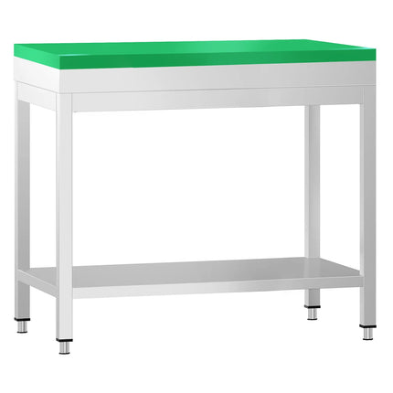 GGM Gastro Commercial Stainless Steel Centre Table PREMIUM - 700x600mm - with Undershelf - with Green Chopping Board