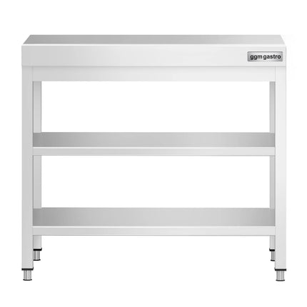GGM Gastro Commercial Stainless Steel Centre Table PREMIUM - 700x700mm - with Undershelf - with 2 Undershelves - with Additional Undershelf (mid-shelf) - with Cross Bracing