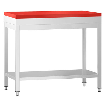GGM Gastro Commercial Stainless Steel Centre Table PREMIUM - 700x700mm - with Undershelf - with Additional Undershelf (mid-shelf) - with Red Chopping Board