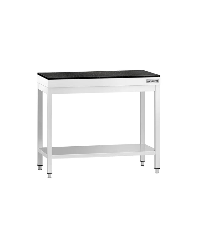 GGM Gastro Commercial Stainless Steel Centre Table PREMIUM - 800x600mm - with Undershelf - with 2 Undershelves - with Granite Worktop