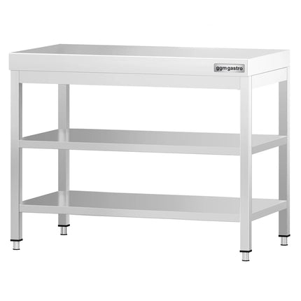 GGM Gastro Commercial Stainless Steel Centre Table PREMIUM - 800x600mm - with Undershelf - with 2 Undershelves - with Cross Bracing