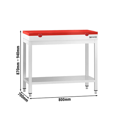 GGM Gastro Commercial Stainless Steel Centre Table PREMIUM - 800x700mm - with Undershelf - with Red Chopping Board