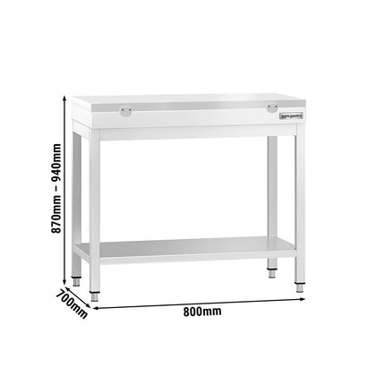 GGM Gastro Commercial Stainless Steel Centre Table PREMIUM - 800x700mm - with Undershelf - with White Chopping Board