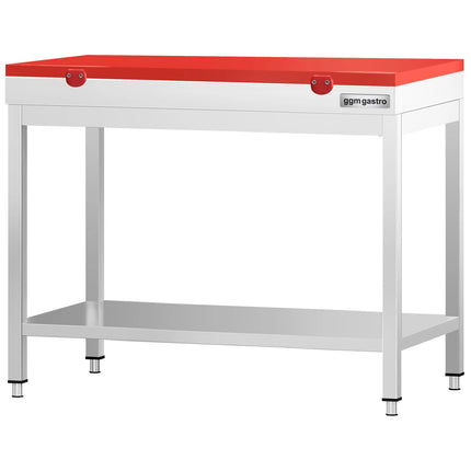 GGM Gastro Commercial Stainless Steel Centre Table PREMIUM - 800x700mm - with Undershelf - with Red Chopping Board