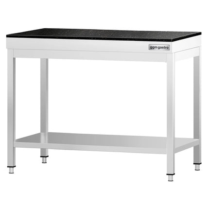 GGM Gastro Commercial Stainless Steel Centre Table PREMIUM - 800x700mm - with Undershelf - with Granite Worktop